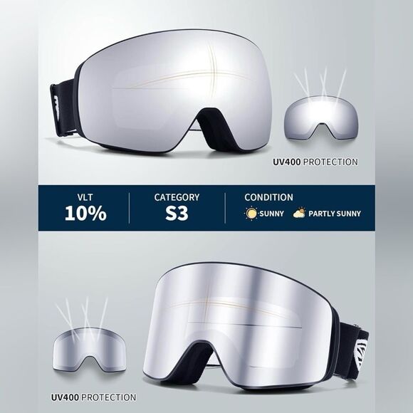 Snowboard And Skiing Googles Anti-Fog 2 Lens VLT 10% S3 NWT - Picture 3 of 7